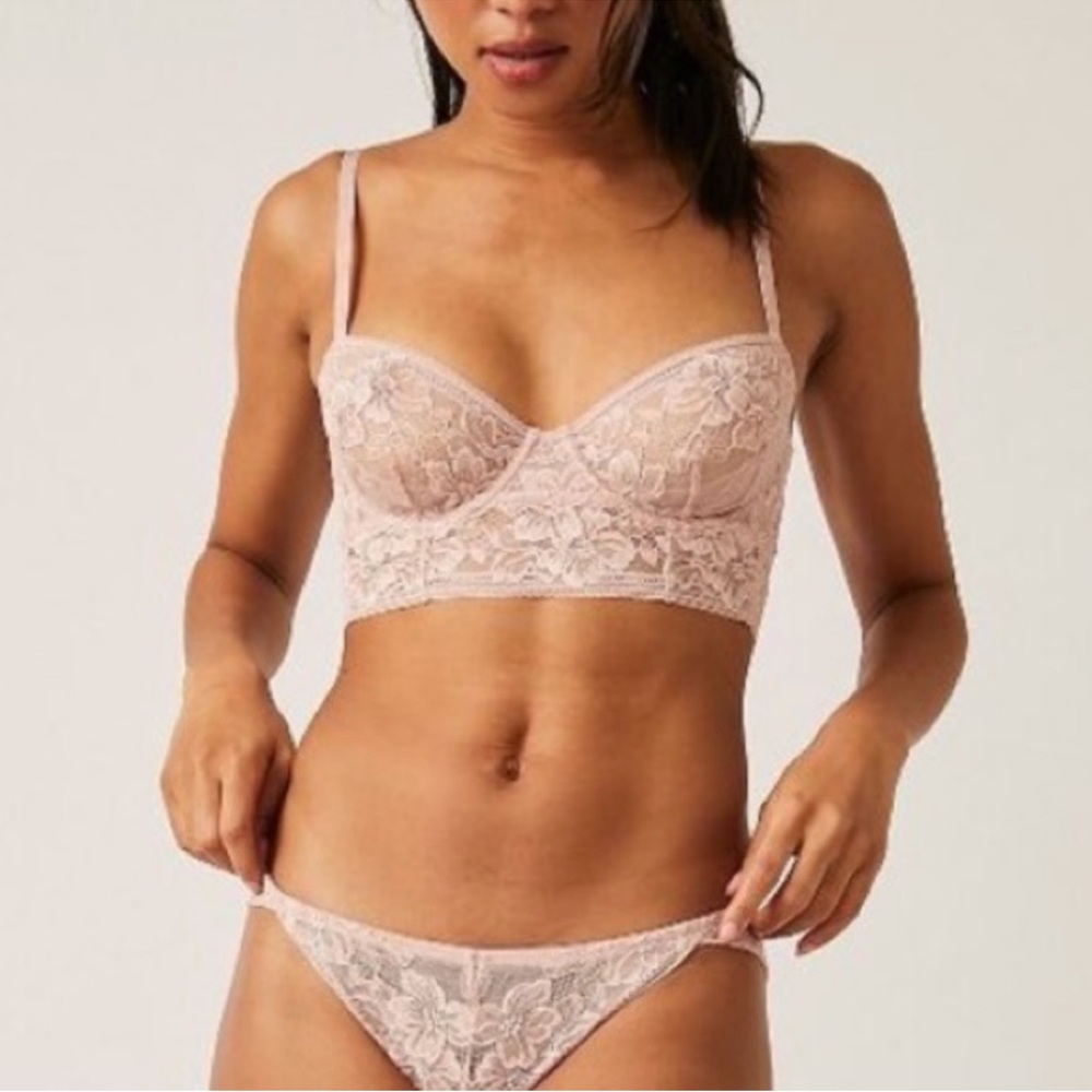 Free People Sorento Demi Lace Longline Bra Light Sand 34B